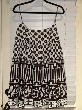 Milly Brown & White Floral Cotton Spaghetti Strap Tank